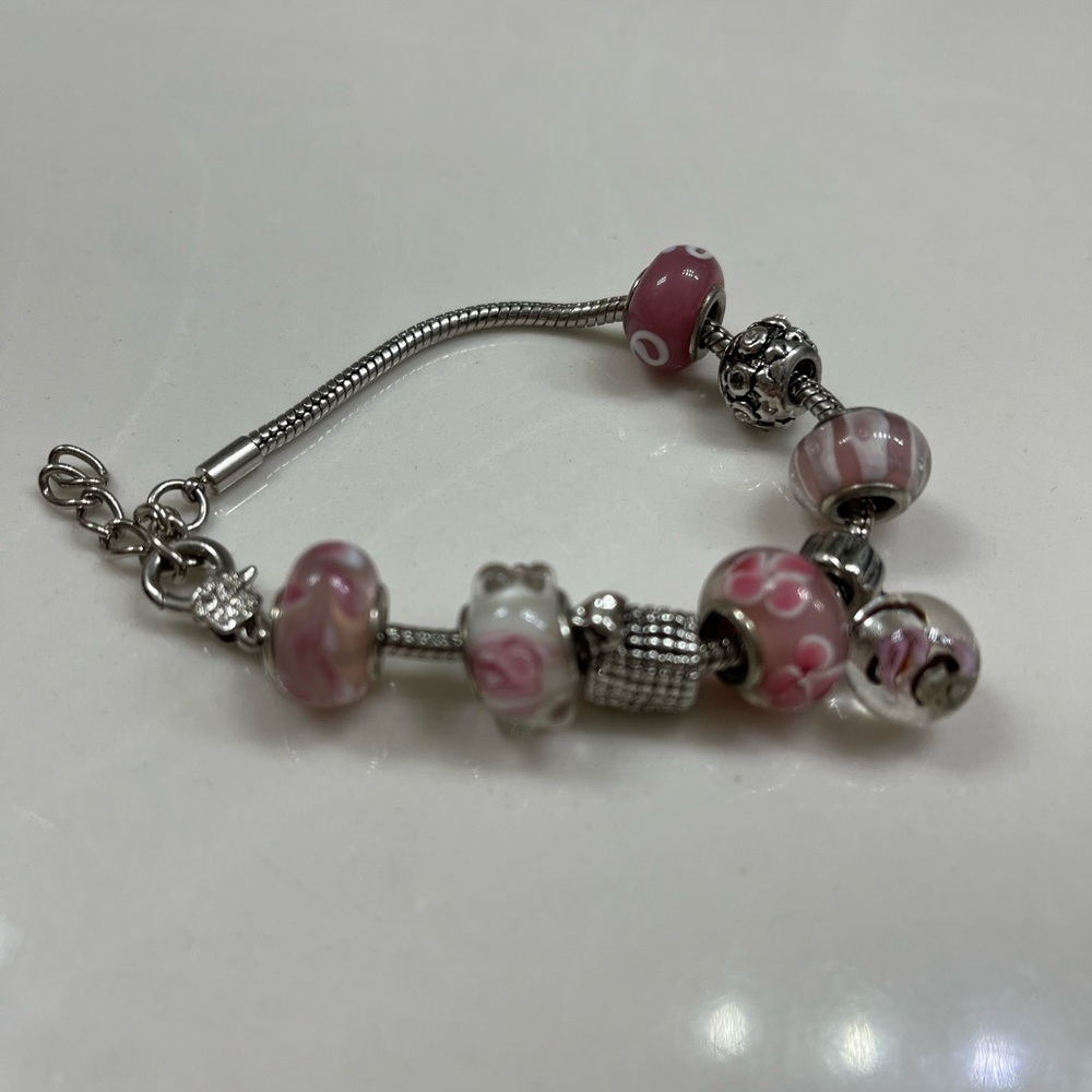 Pink and Silver Charm Bracelet